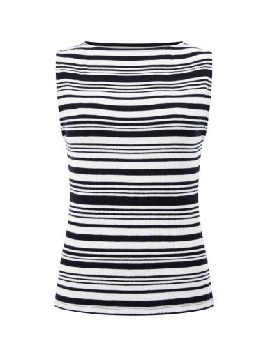 French Connection Sasia Rib Fitted Top - Black & White