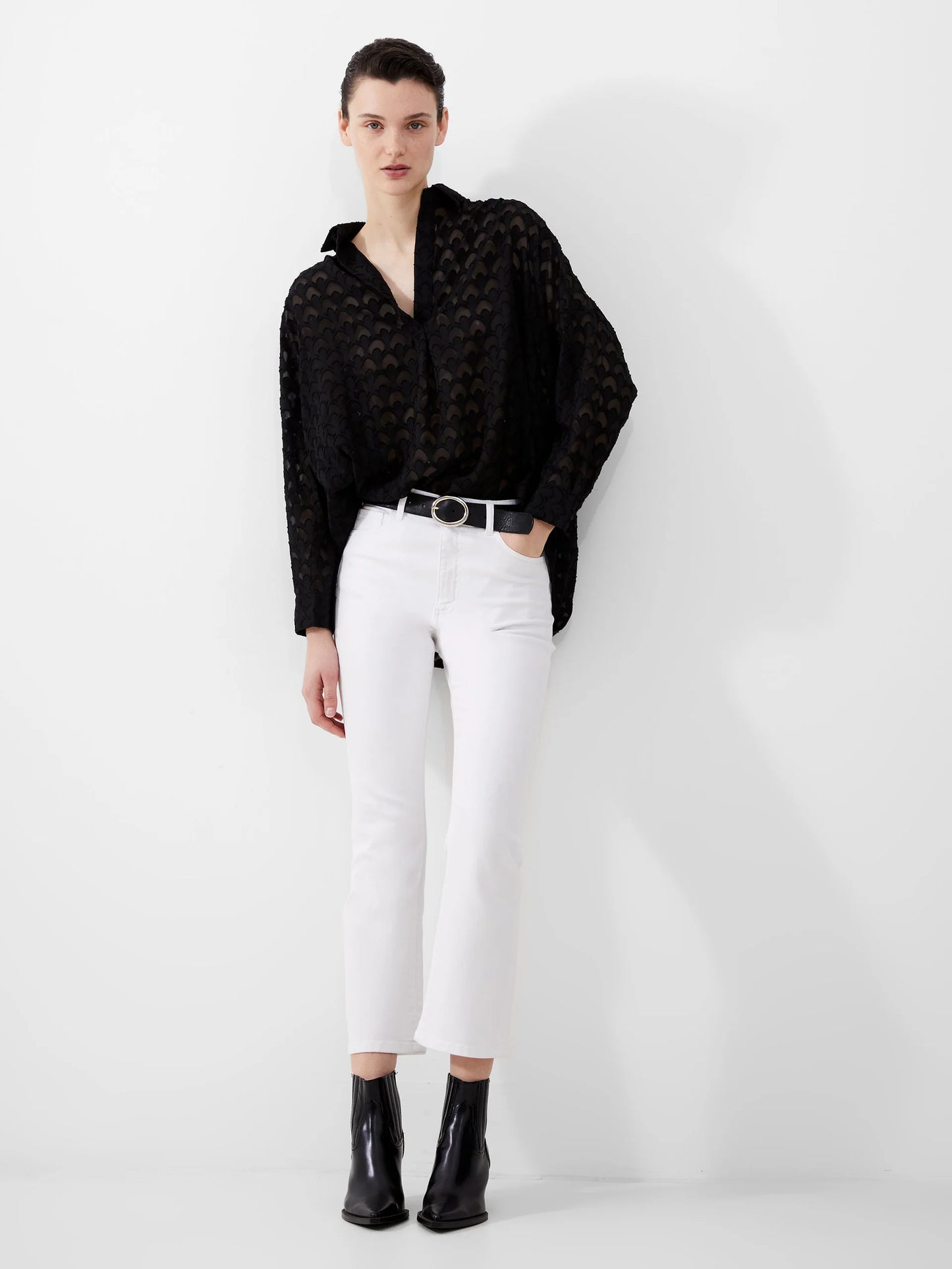 French Connection Stretch Ankle Boot Cut Jean - White