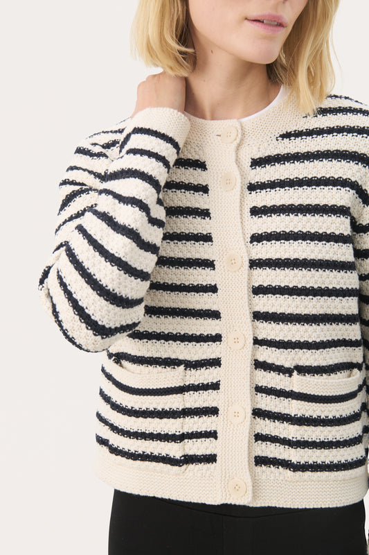 Part Two Elmie Cardigan -Dark Navy Stripe