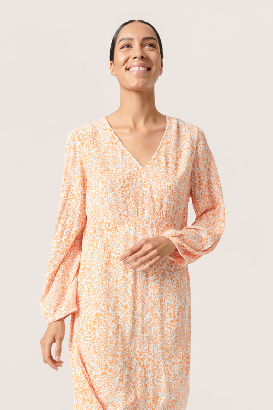 Soaked In Luxury Zaya Knee Length Dress - Tangerine Ditsy Print