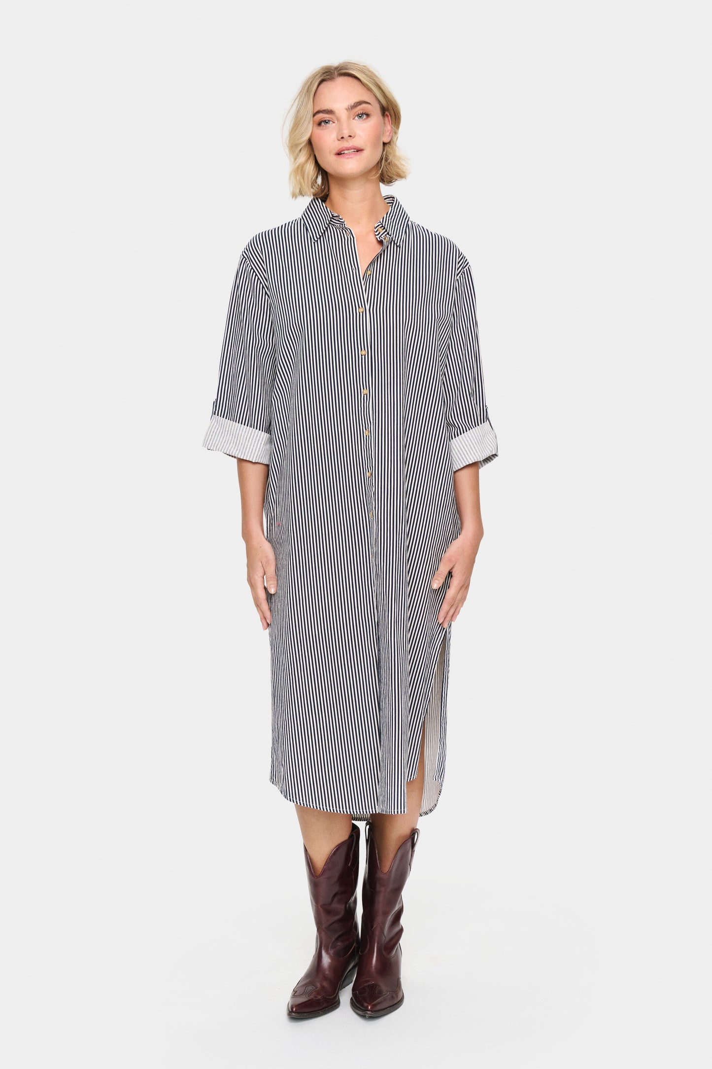 Saint Tropez Zalinda Stripe Shirt Dress - Ice Nightsky