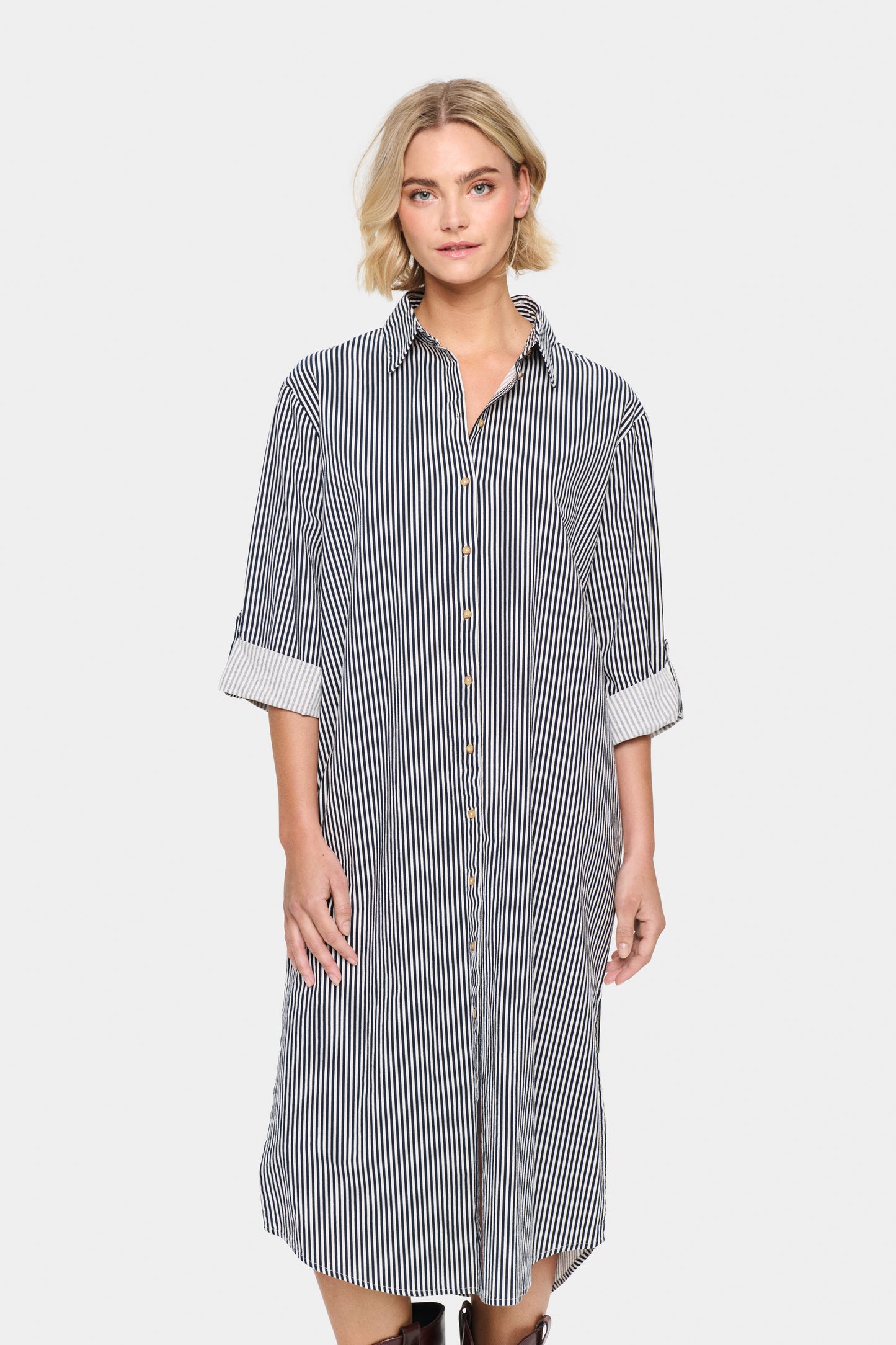 Saint Tropez Zalinda Stripe Shirt Dress - Ice Nightsky