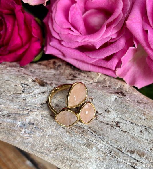 Ocean Ripples 18ct Gold Plated Faceted Rose Quartz Ring