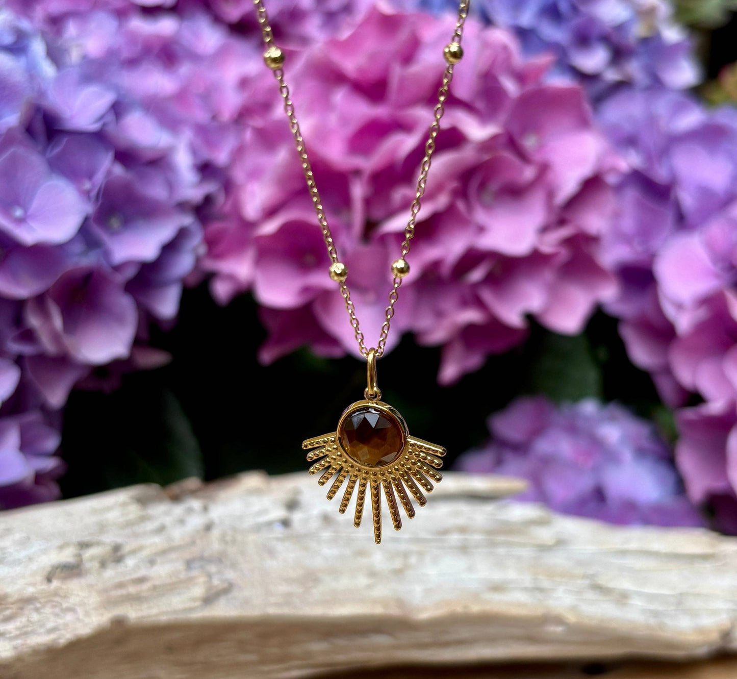 Ocean Ripples 18ct Gold Plated Tiger’s Eye Pendant Necklace