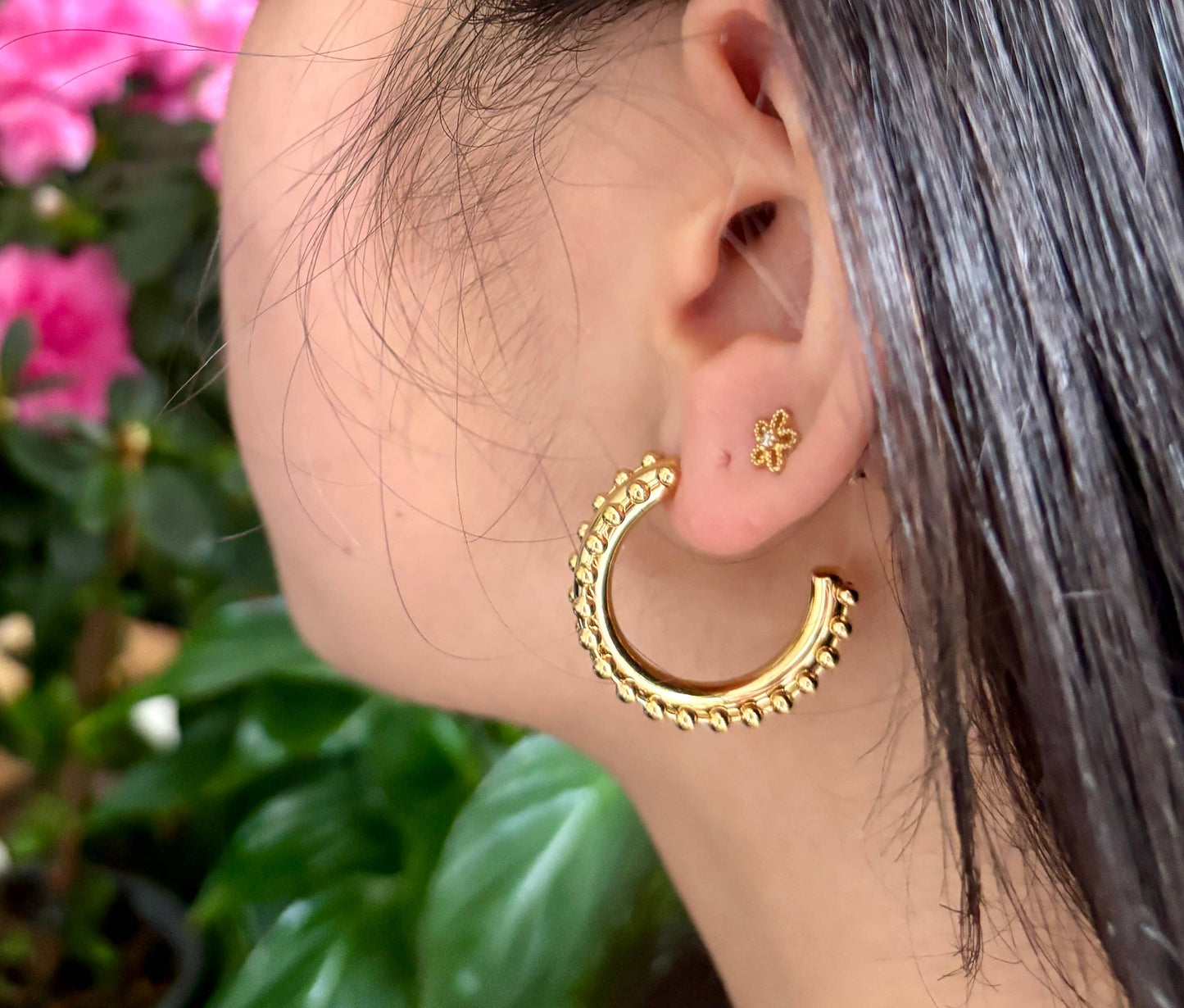 Ocean Ripples 18ct Gold Plated Beaded Hoop Earrings