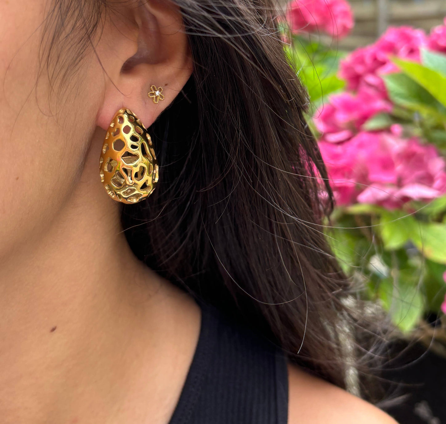Ocean Ripples 18ct Gold Plated Hollow Egg Earrings - Default Title