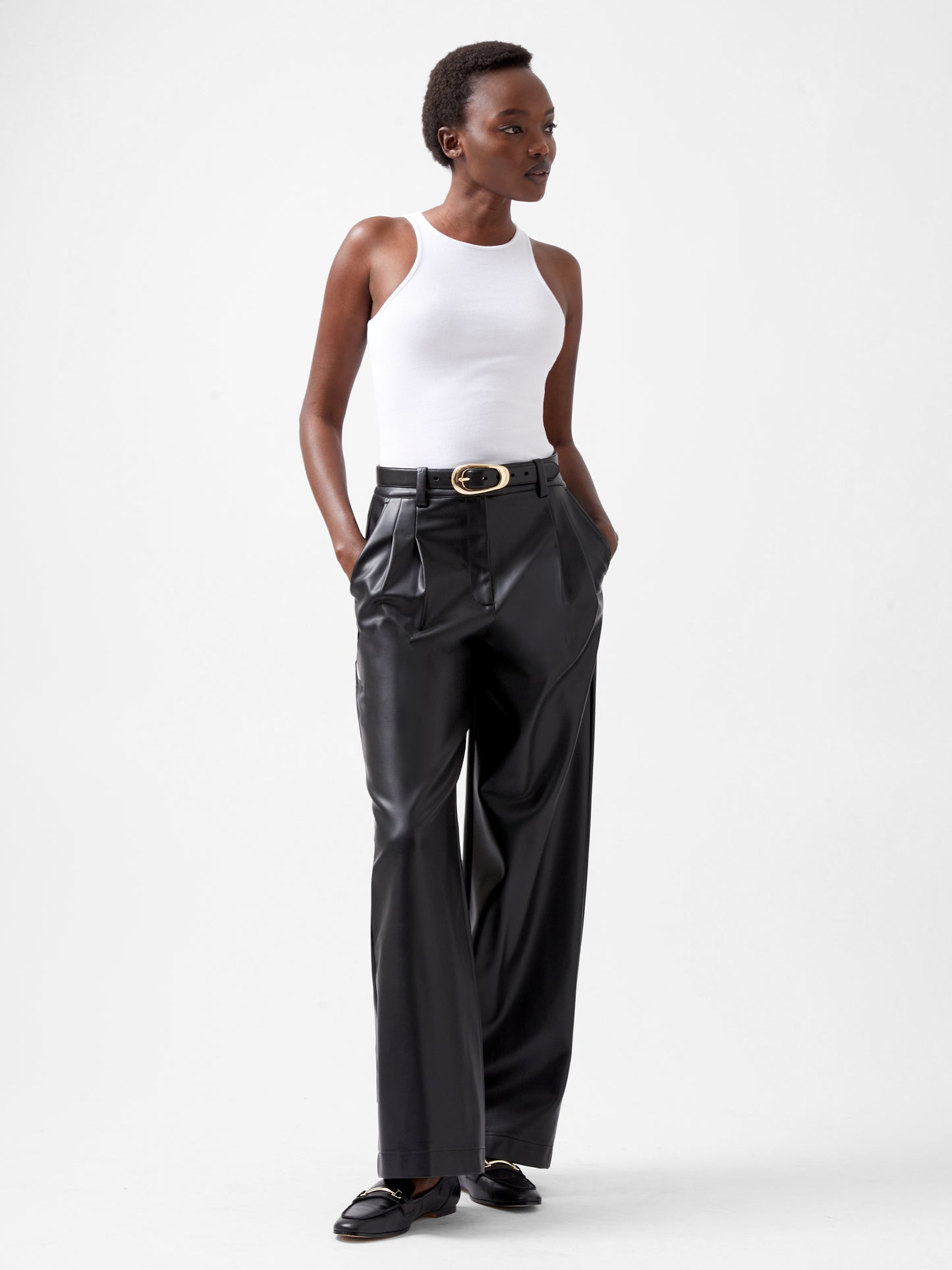 French Connection Crolenda PU Wide Leg Trousers - 8