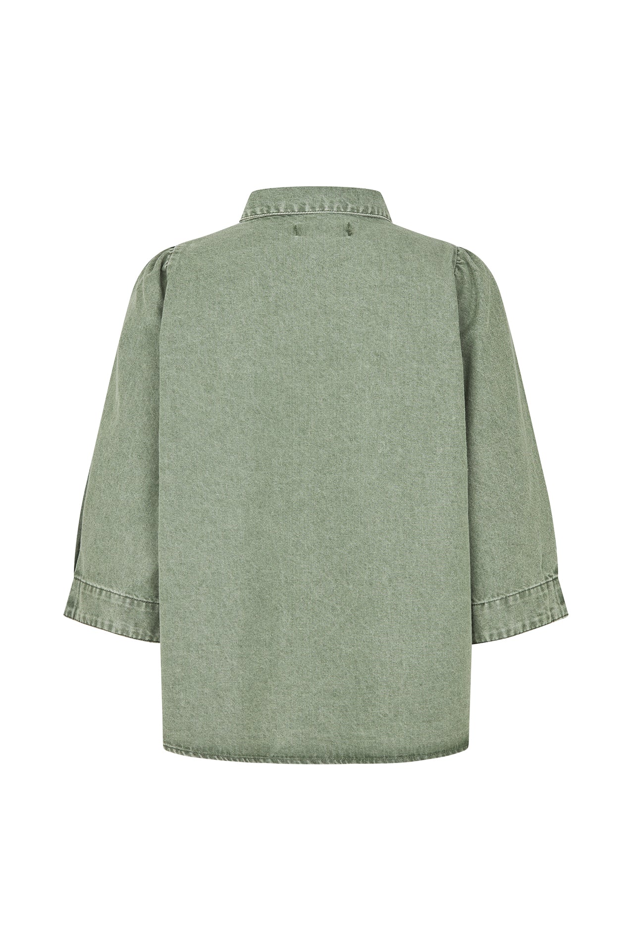 Lollys Laundry Dusty Green Shirt with 3/4 length sleeves.