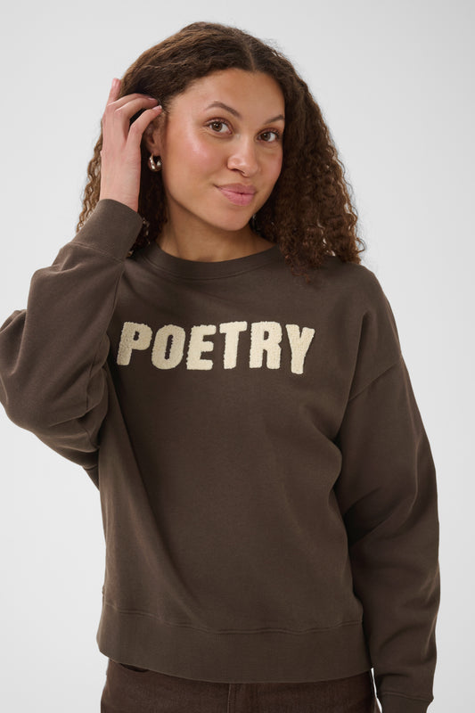 Brown Saint Tropez suzie sweatshirt with the word poetry across the front