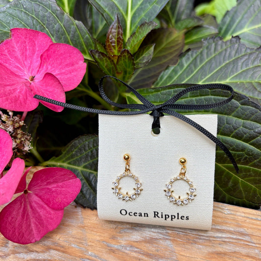 Ocean Ripples 14ct Gold Plated Cubic Zirconia Floral Drop Earrings