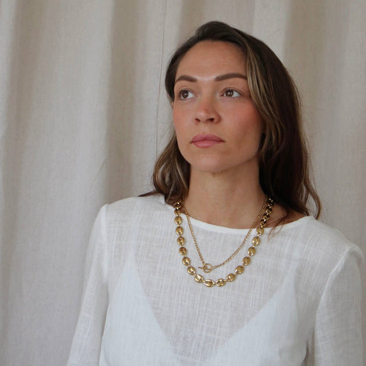 Waterproof Cormorant Gold Chain in stainless steel with T-bar and circle fastening, 500 x 3.7mm.