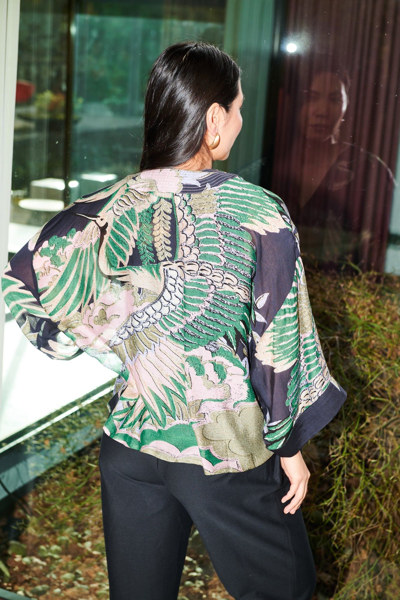 One Hundred Stars Crane Emerald Kimono