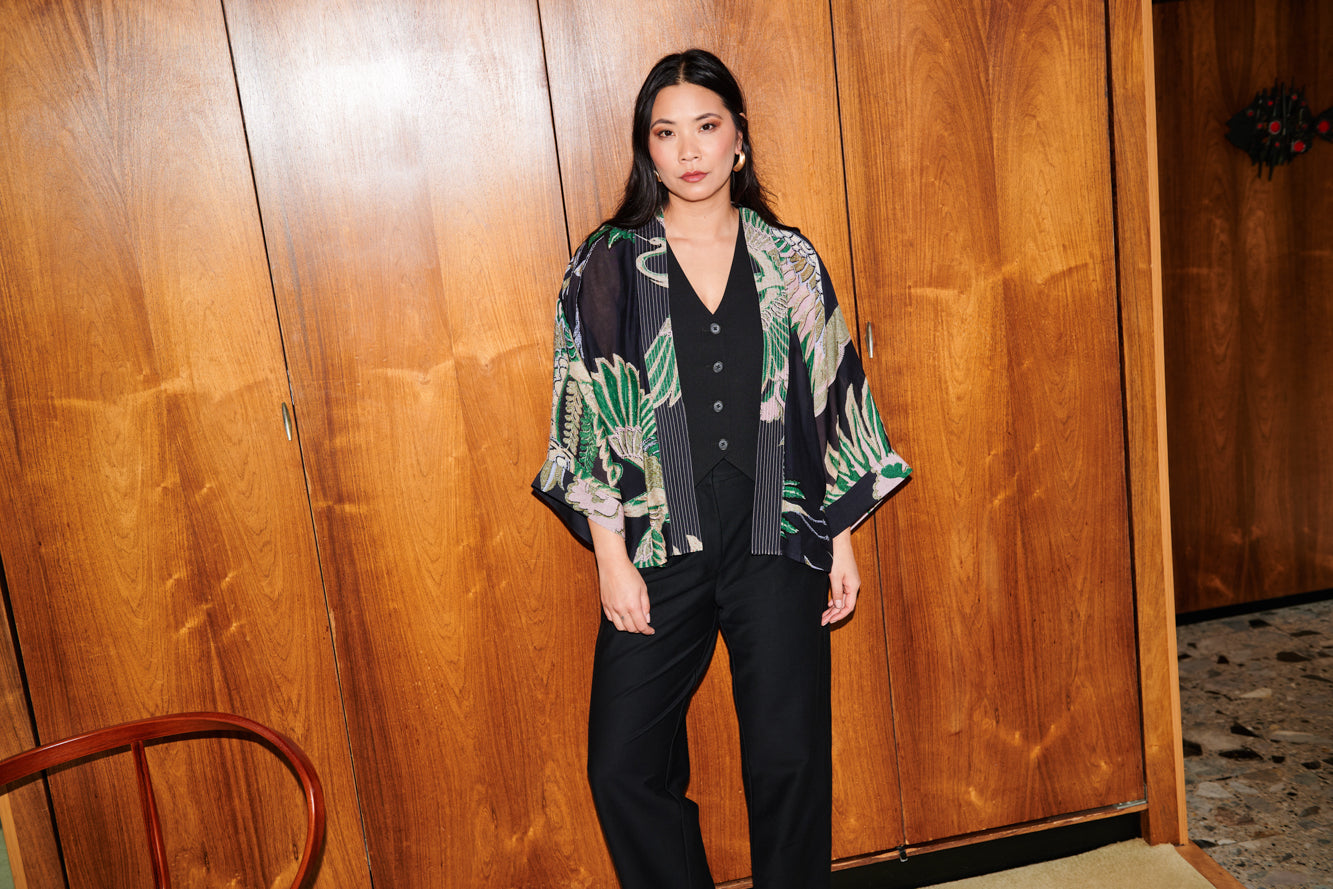 One Hundred Stars Crane Emerald Kimono