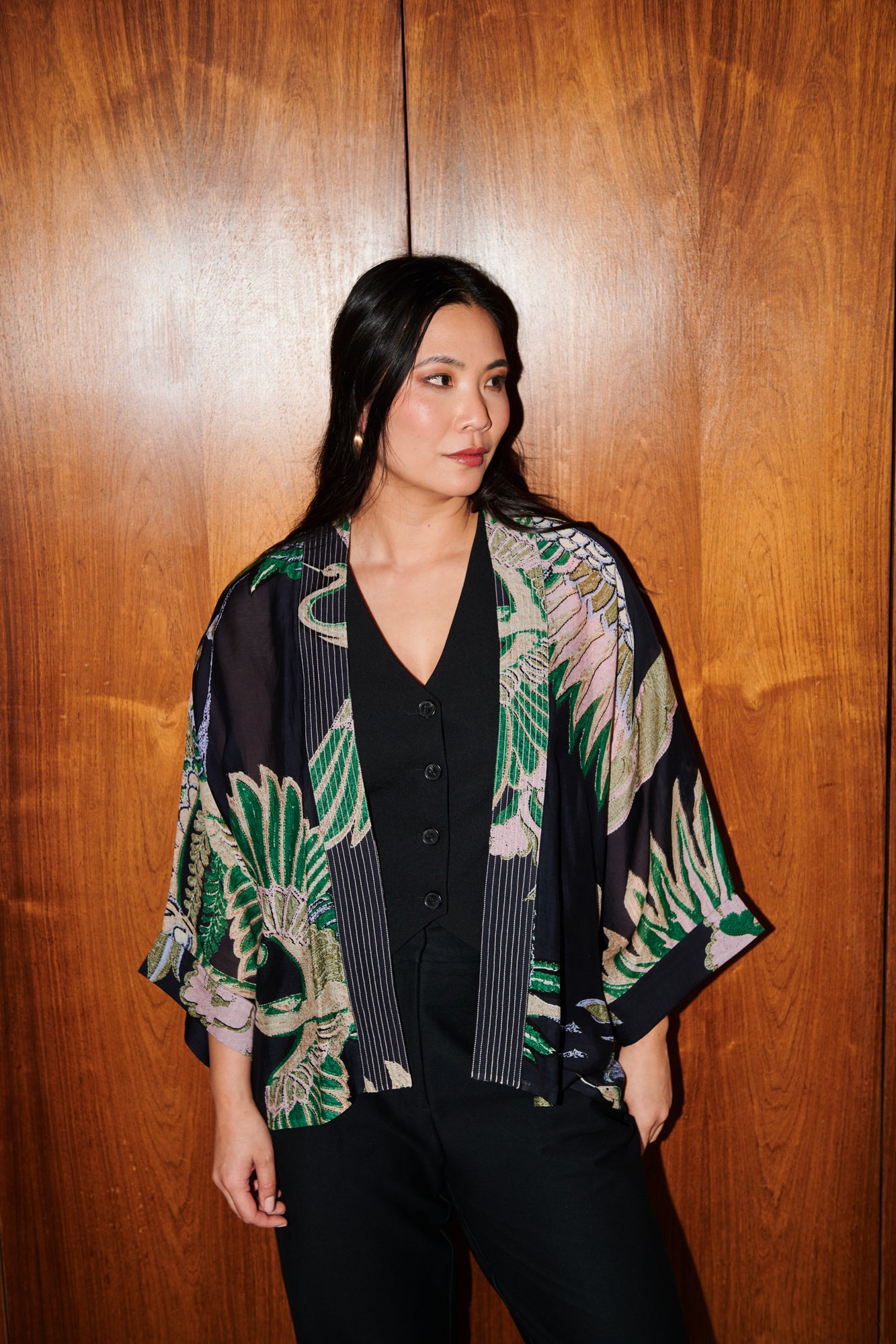 One Hundred Stars Crane Emerald Kimono