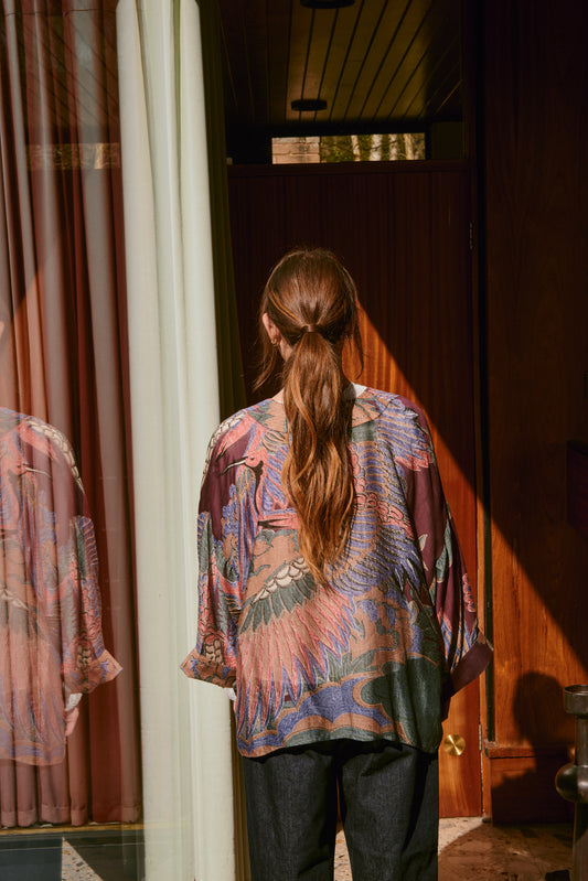 One Hundred Stars Crane Plum Kimono