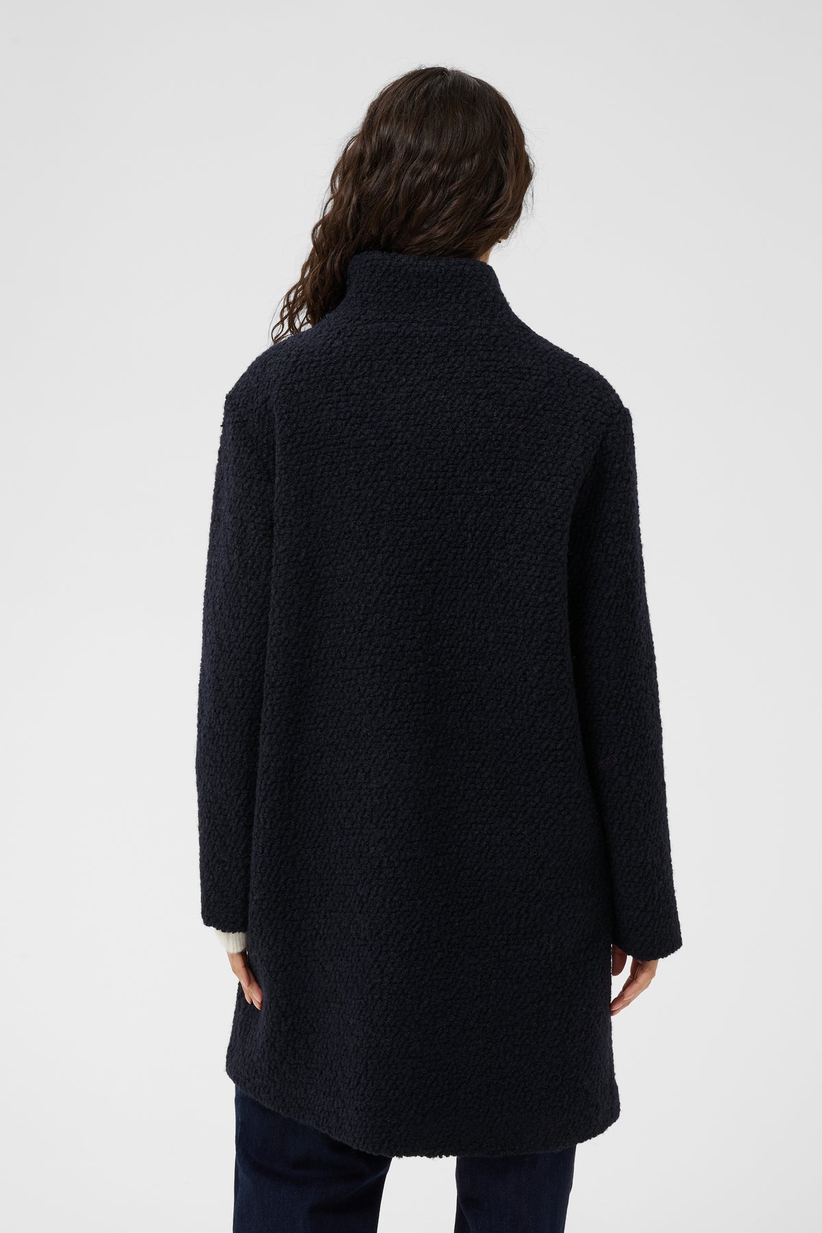 Saint Tropez Black wool coat with large pockets and funnel neck