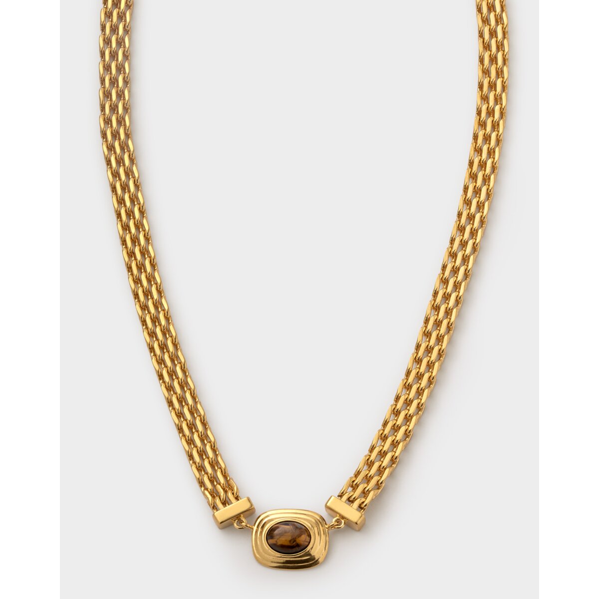 Katie Loxton Tiger's Eye Button Waterproof Gold Necklace