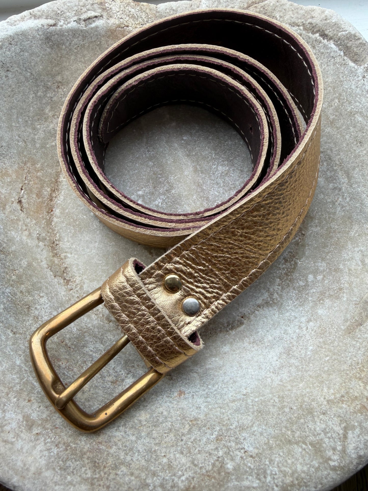 Metallic Gold Belt with a gold buckle