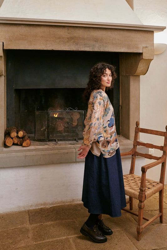 One Hundred Stars Hummingbird Nude printed kimono