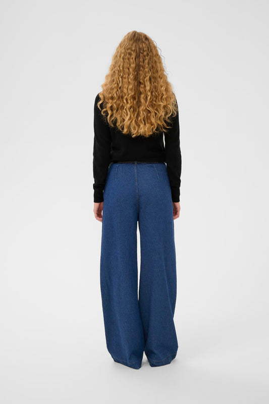 Woman Wearing the InWear Carola Wide leg dark denim trouser