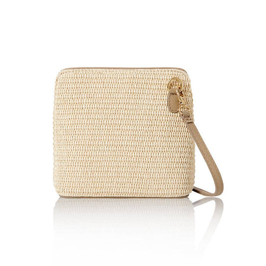 Italian raffia and leather crossbody bag in Smoke Rose