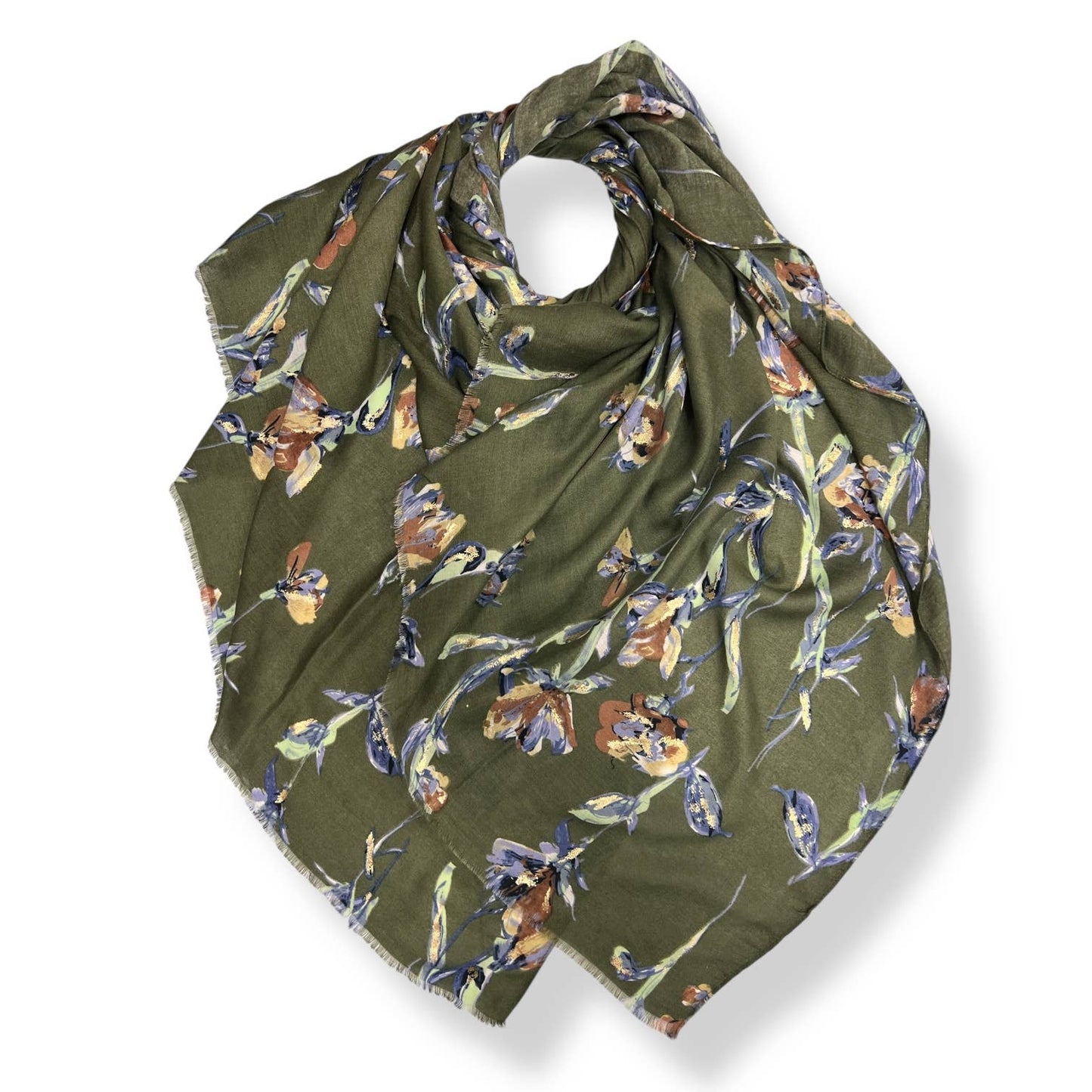 Khaki Floral patterned scarf