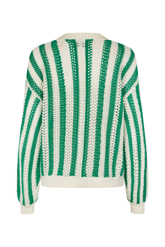 Lollys Laundry Lusa Knit Jumper in Green Stripe with relaxed fit and bold stripe pattern