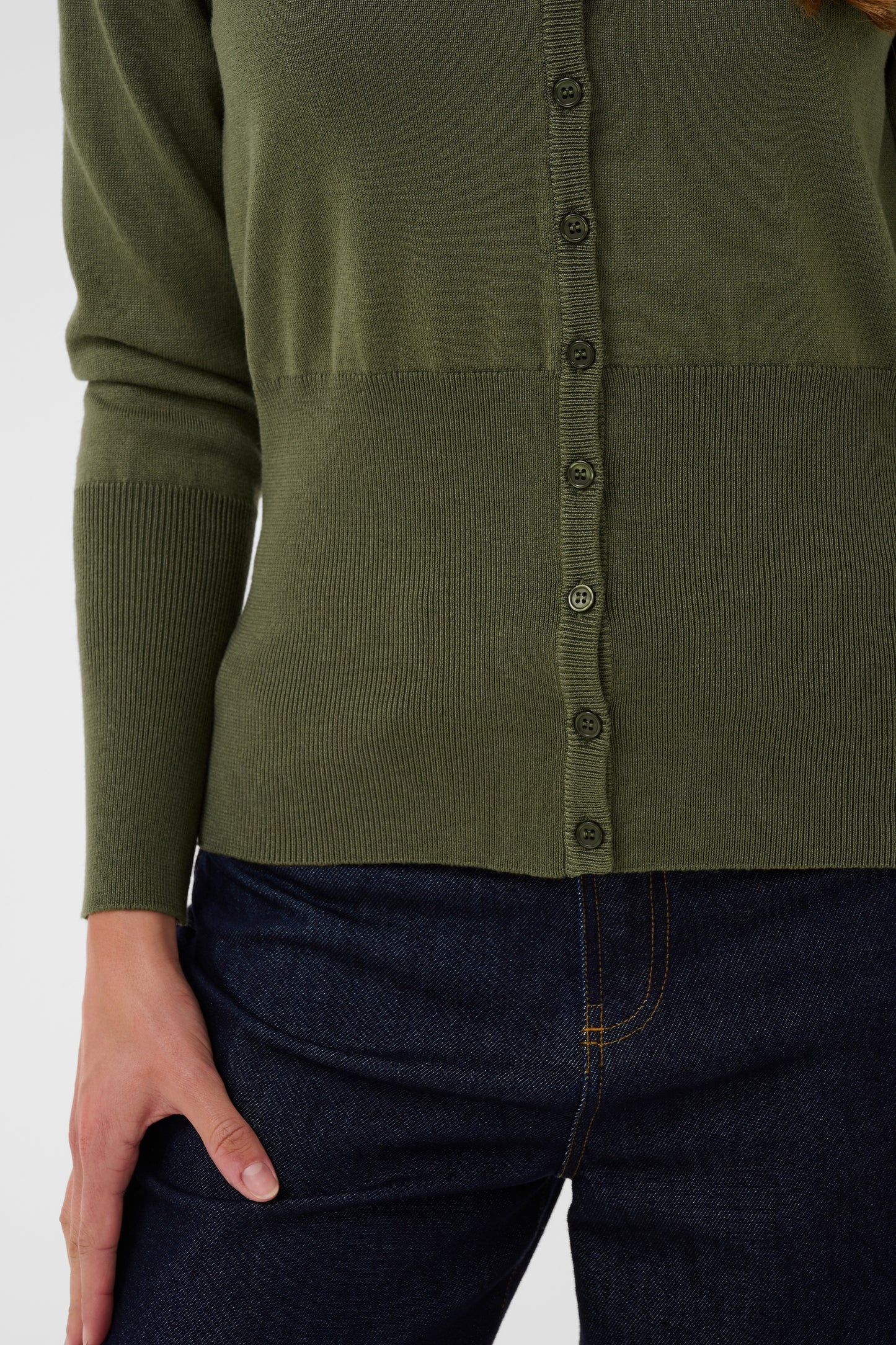 Saint Tropez Mila Slim Cardigan in Four Leaf Clover green with V-neck and button-through front