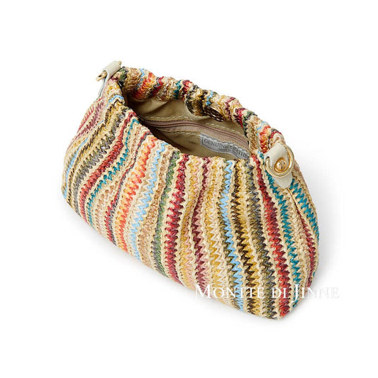 Italian leather raffia bag with colourful stripes
