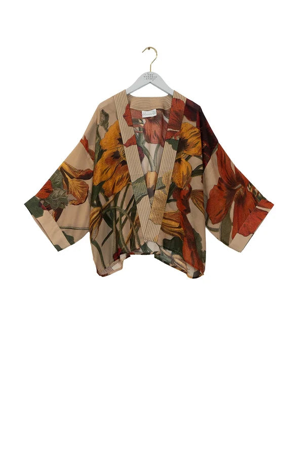 One Hundred Stars Nasturtium Fawn botanical print kimono