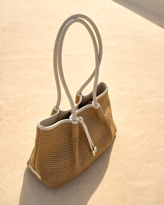 Katie Loxton Nova Raffia Small Shoulder Tote in Oyster
