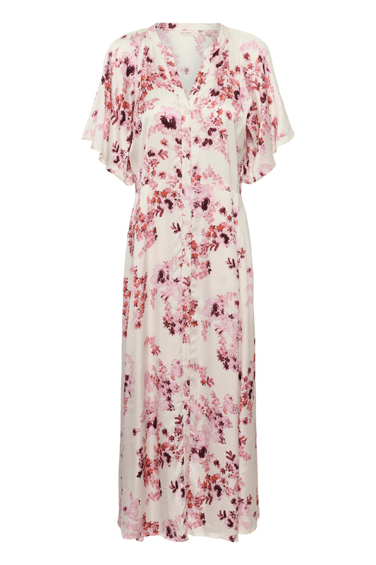 Part Two Alaja maxi white floral dress with pink flowers on it