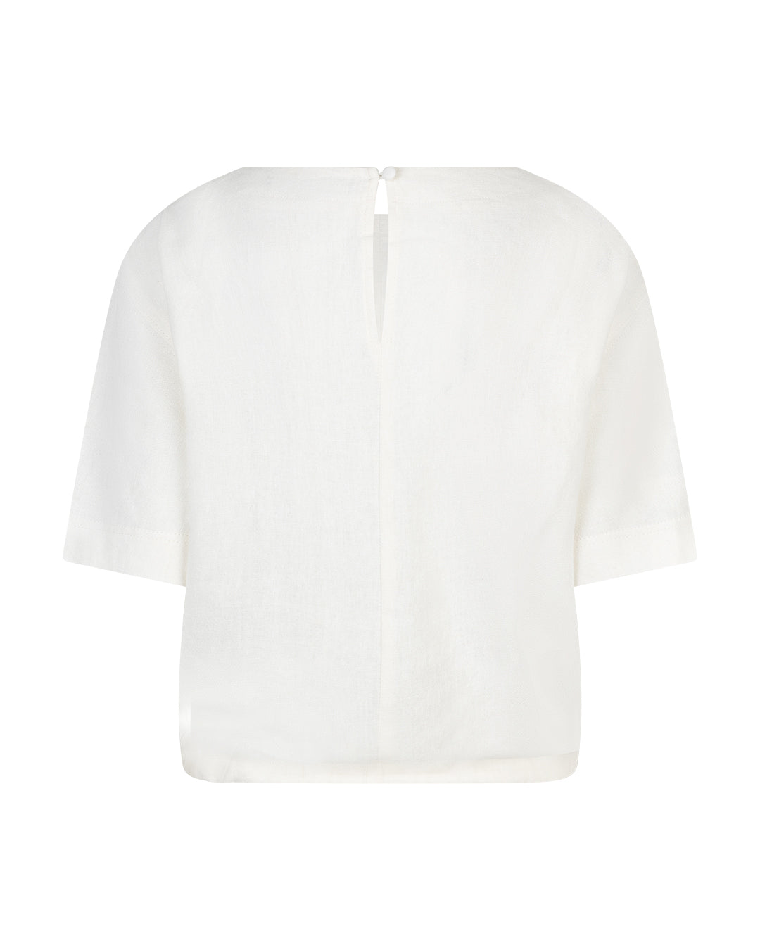 White blouse with a drawstring detail on a white background