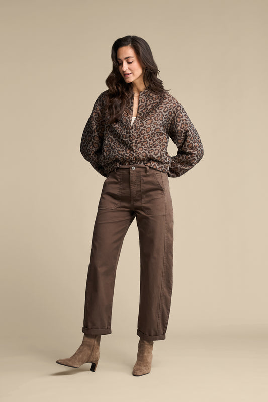 Red Button cropped jacquard animal print jacket in grey and brown