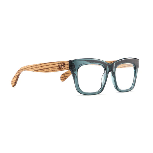 SOEK Morgan Indigo Reading Glasses with walnut wood arms