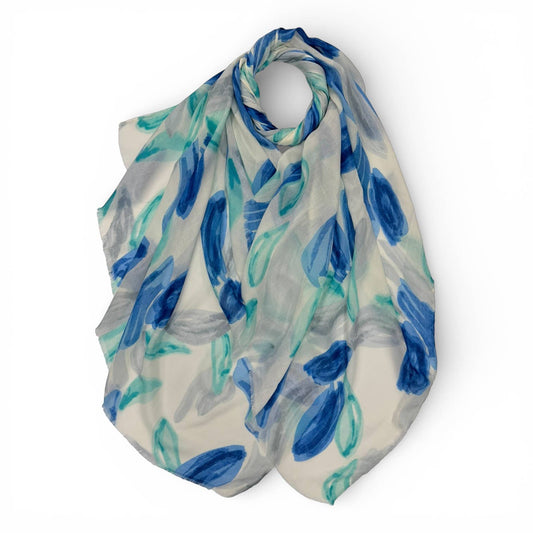 Sea flower and leaf print scarf in soft Blue tones