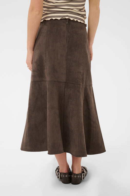 Saint Tropez Shadow Suede look A line skirt in chocolate brown