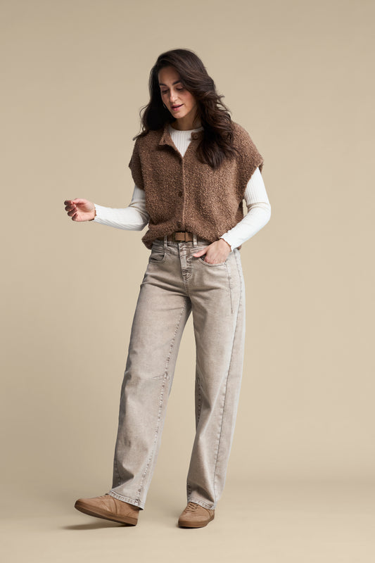 Red Button Sleeveless Bouclé Knit in Mud