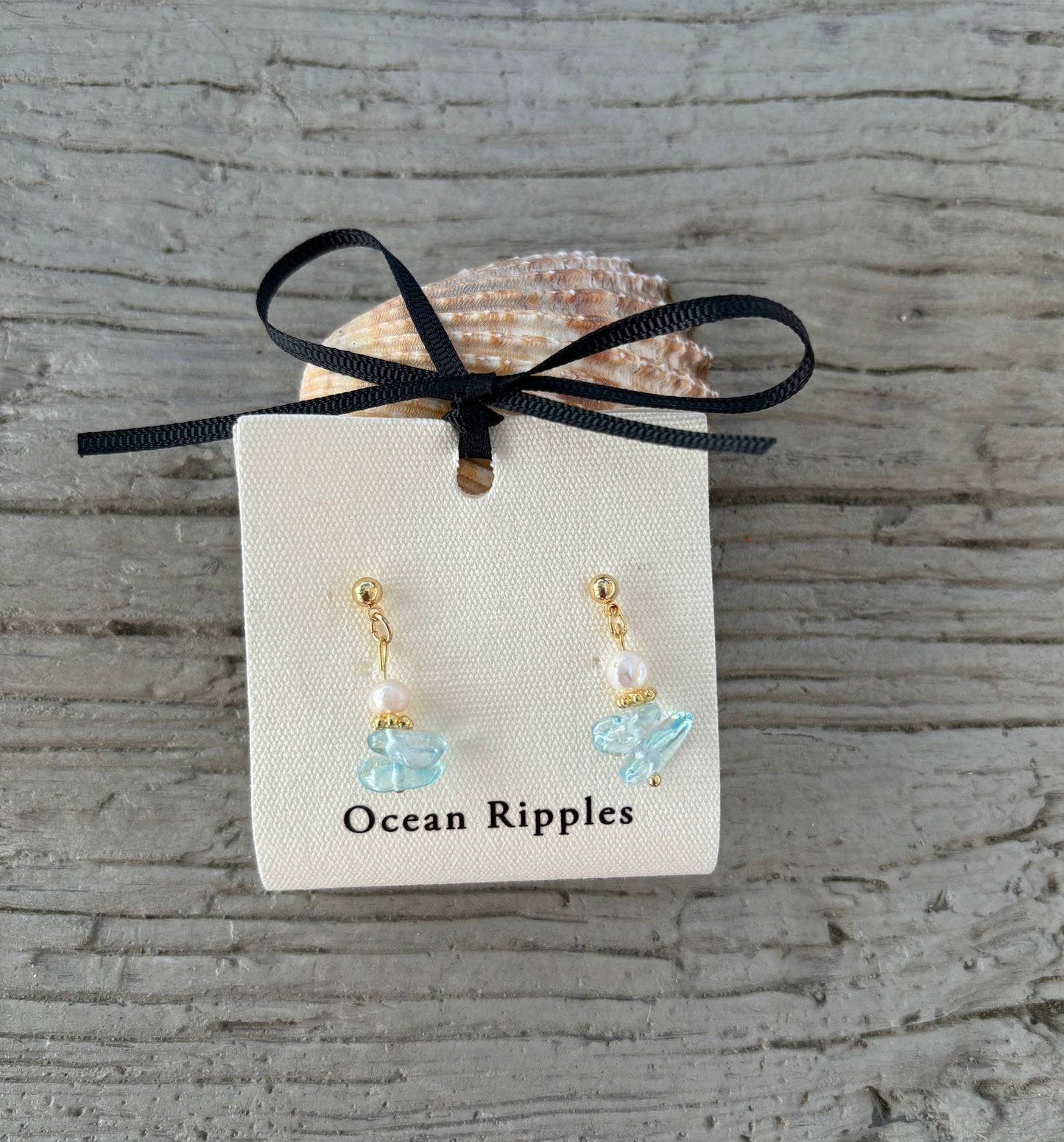 Ocean Ripples 14ct Gold Plated Aquamarine Cluster Drop Earrings