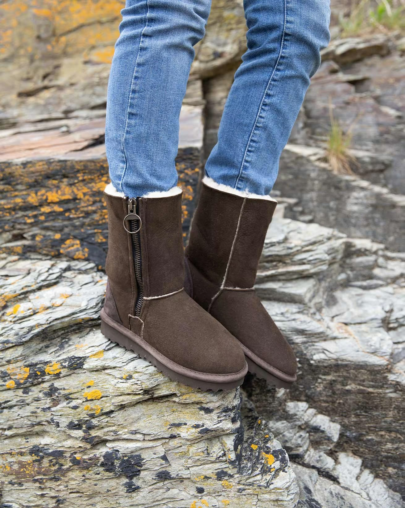 Celtic Aviator Brown Sheepskin Boots - uk-4