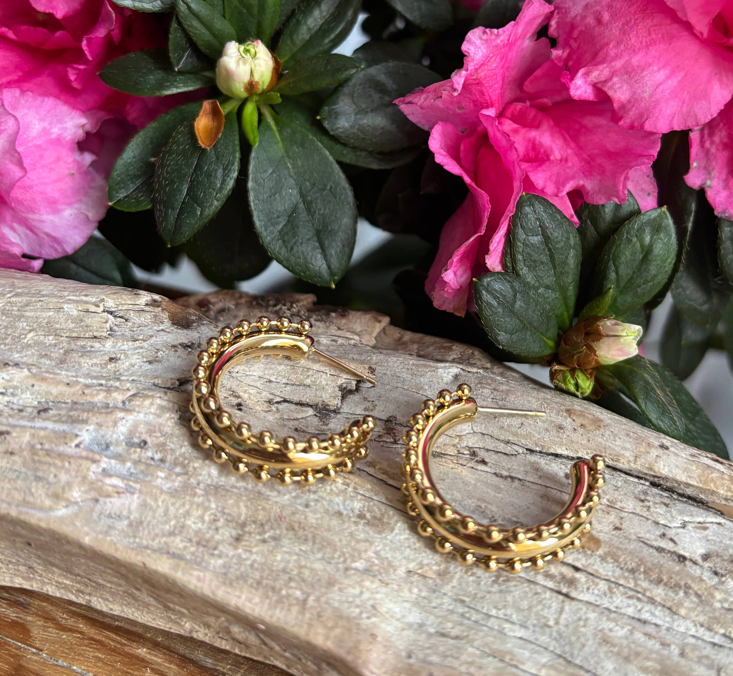 Ocean Ripples 18ct Gold Plated Beaded Hoop Earrings