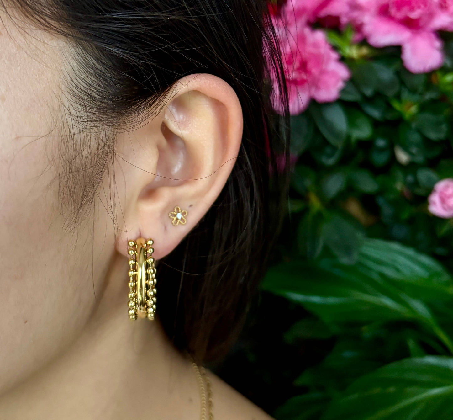 Ocean Ripples 18ct Gold Plated Beaded Hoop Earrings