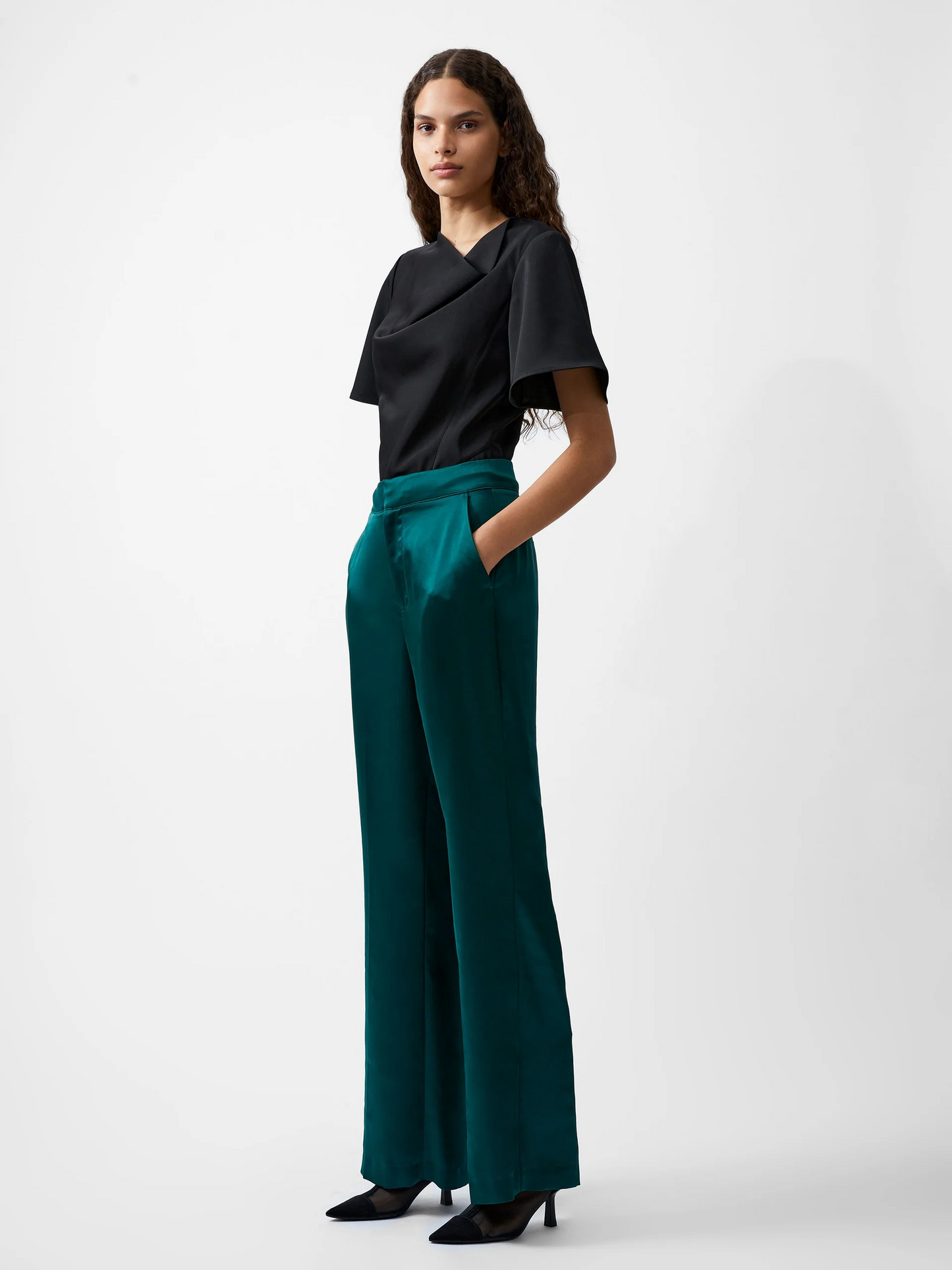 French Connection Carey Satin Trousers - Forest - 8