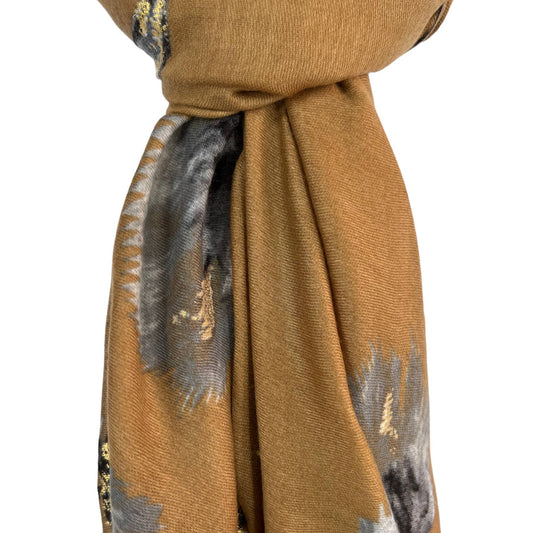 Dusty Miller Flower Print Scarf - Mocca