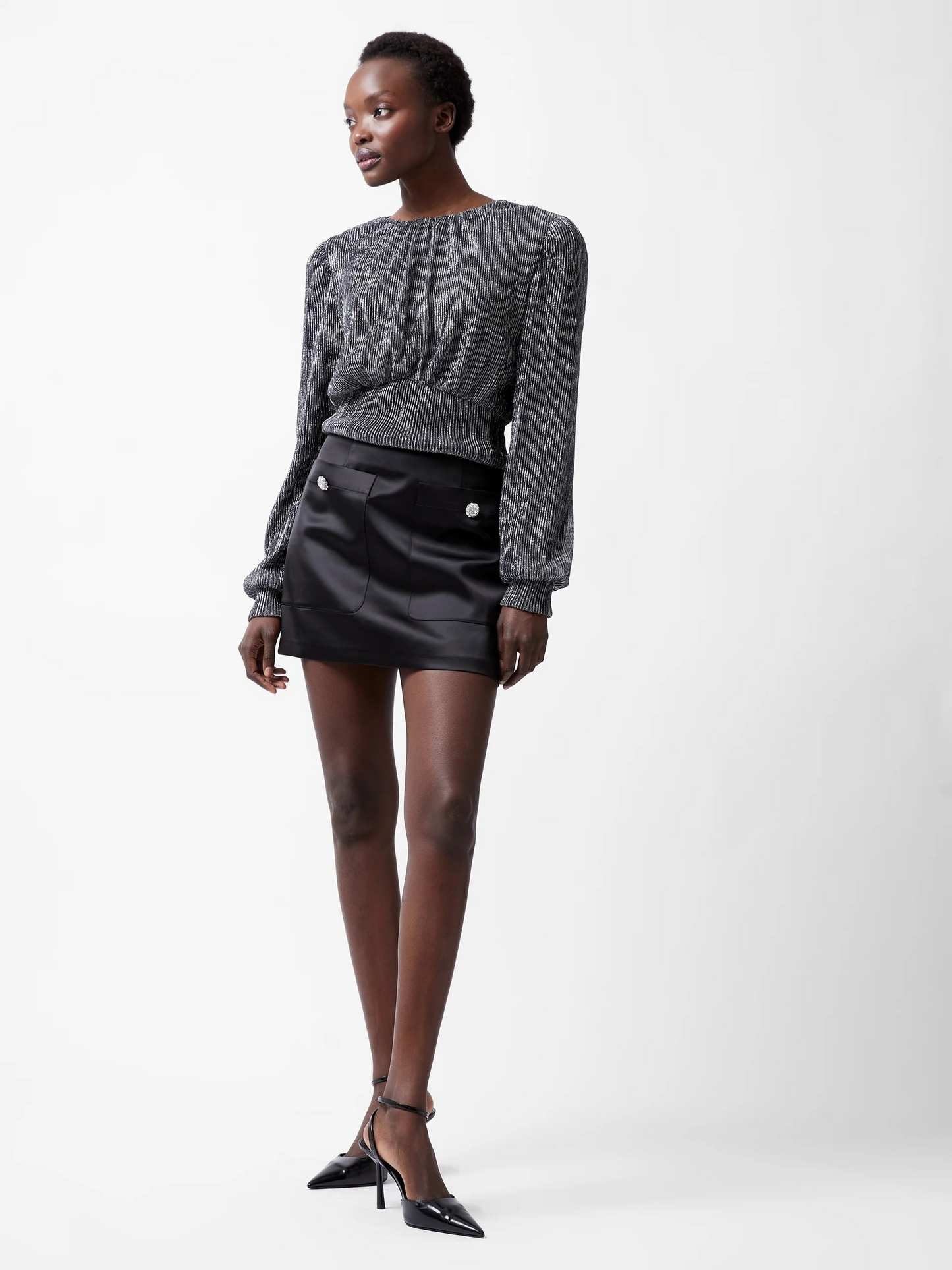 French Connection Tamy Lurex Top - Silver - xs