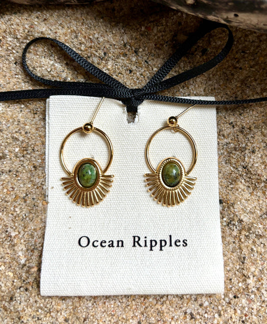 ocean ripples gold african turquoise earrings on ocean ripples card
