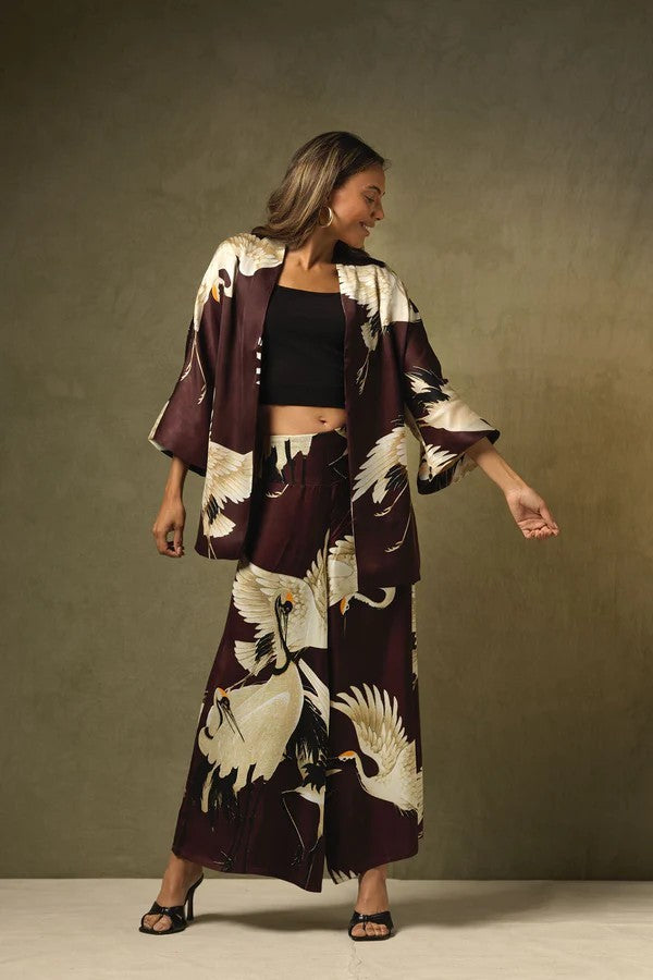 One Hundred Stars Stork Palazzo Pants - Burgundy - s-m