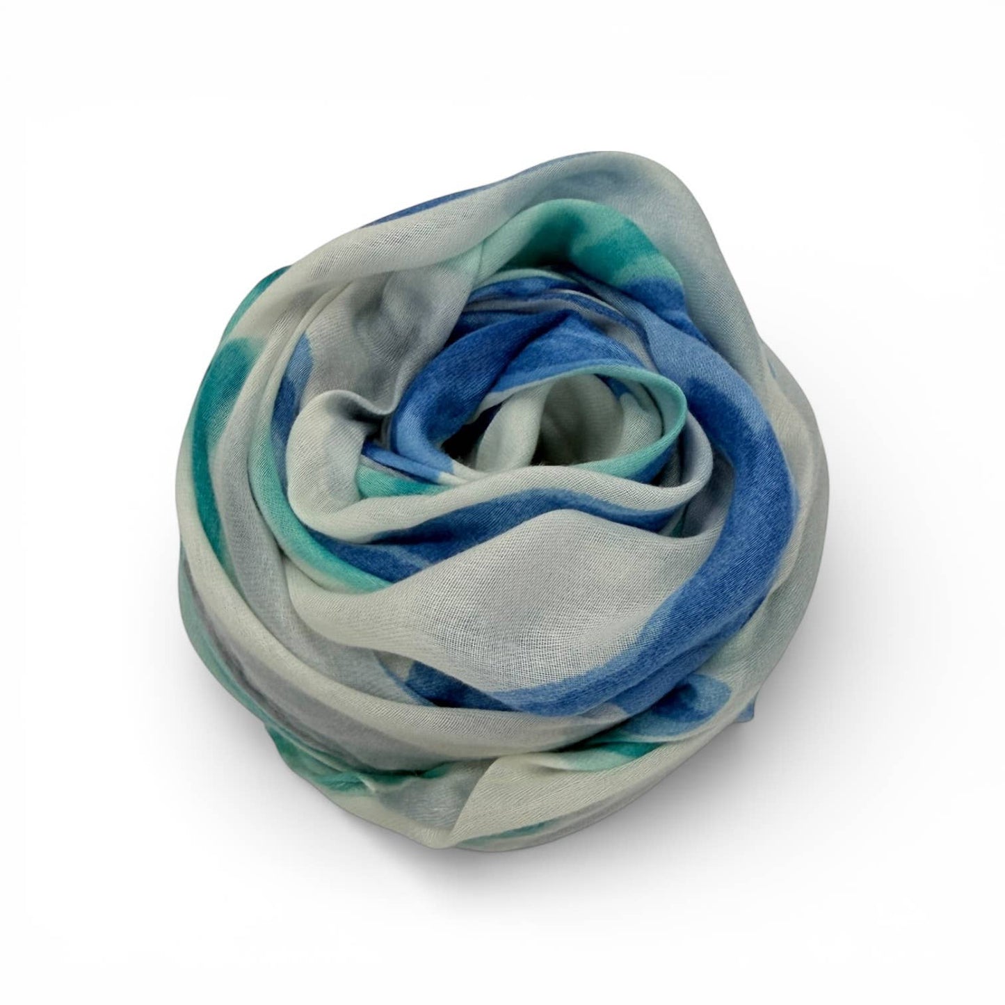 Sea flower and leaf print scarf in soft Blue tones