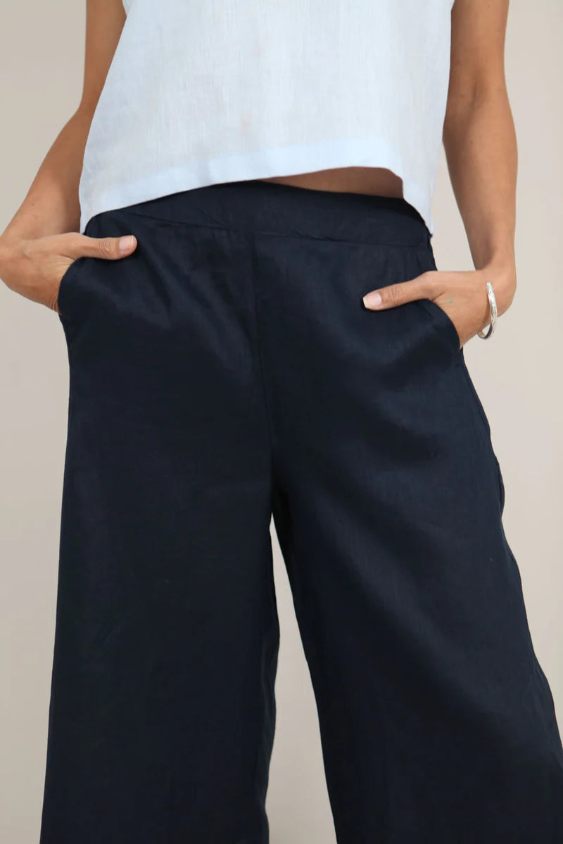 Sadie cropped linen trousers from Dear Prudence in midnight blue