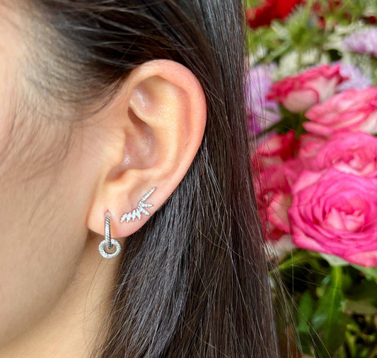 Ocean Ripples 925 sterling silver cubic zirconia celestial wings earrings.
